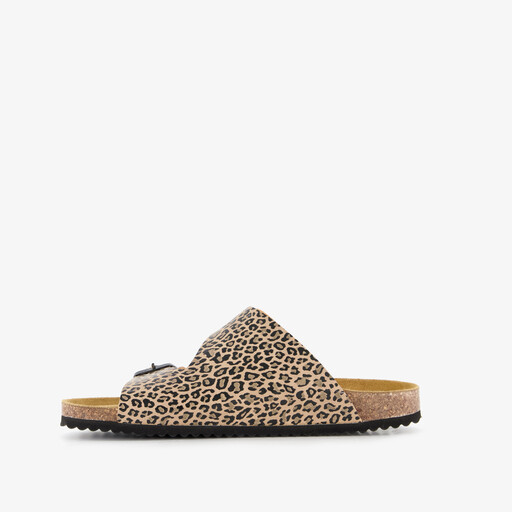 Dames bio slippers met panterprint bruin