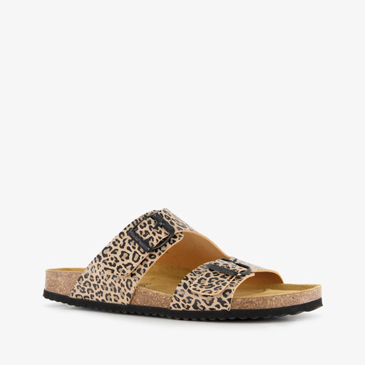 Dames bio slippers met panterprint bruin