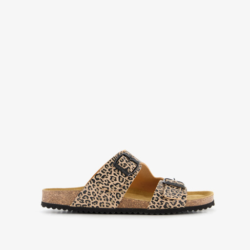 Dames bio slippers met panterprint bruin