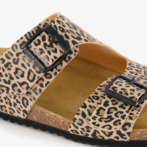 Dames bio slippers met panterprint bruin