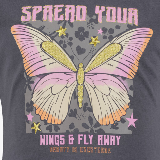Meisjes T-shirt met vlinder grijs