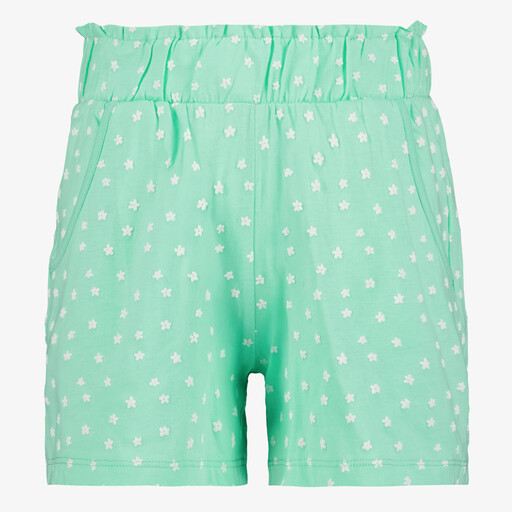 Meisjes sweatshort met bloemetjes groen