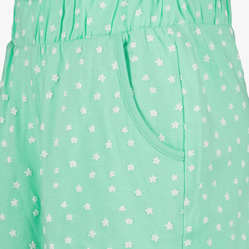 Meisjes sweatshort met bloemetjes groen