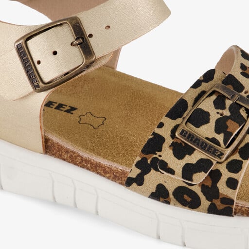 Leren meisjes sandalen panterprint goud
