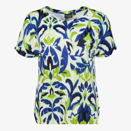 Dames top met print blauw groen