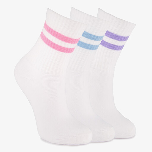3 paar kinder sportsokken met strepen wit