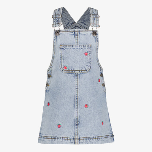 Meisjes denim tuinjurk met bloemetjes