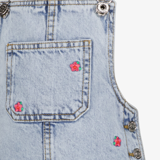 Meisjes denim tuinjurk met bloemetjes