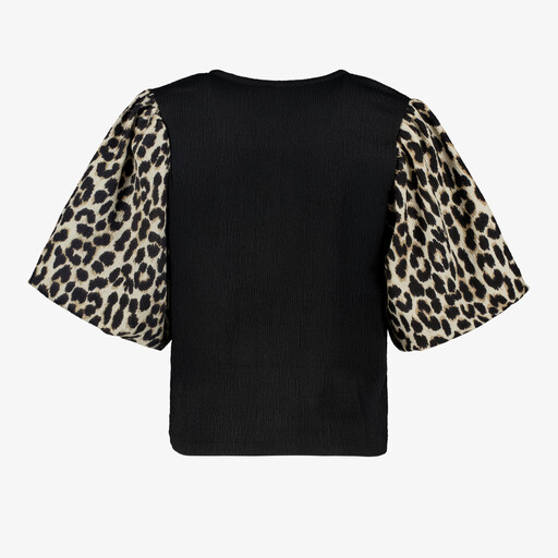 Meisjes top met panterprint mouwen zwart