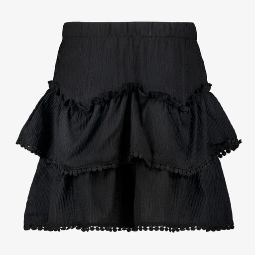 Meisjes rok met ruches en franjes zwart
