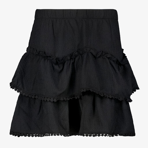Meisjes rok met ruches en franjes zwart