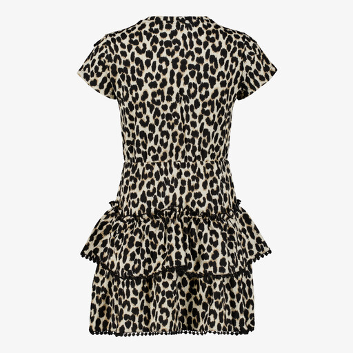 Meisjes jurk met ruches en panterprint