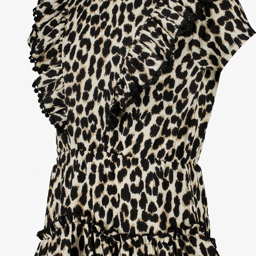 Meisjes jurk met ruches en panterprint