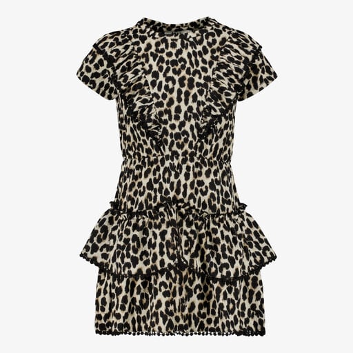 Meisjes jurk met ruches en panterprint