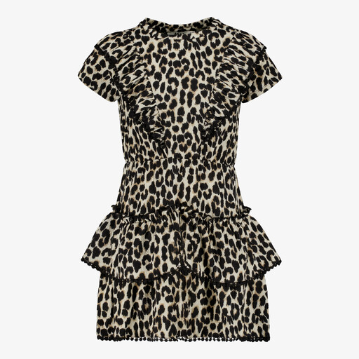 Meisjes jurk met ruches en panterprint
