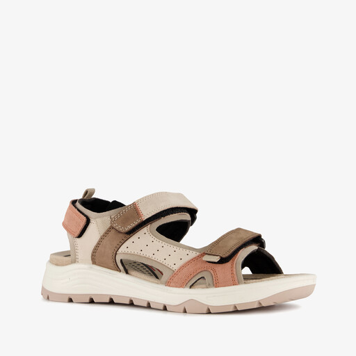 Leren dames sandalen beige roze