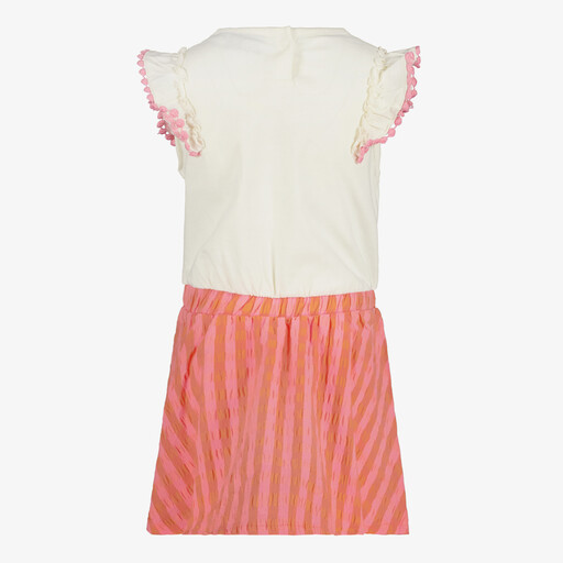 Meisjes jurk met scrunchie roze wit
