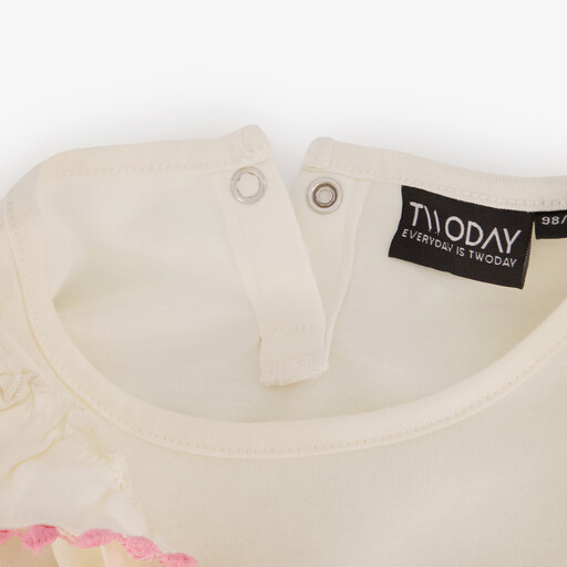 Meisjes jurk met scrunchie roze wit