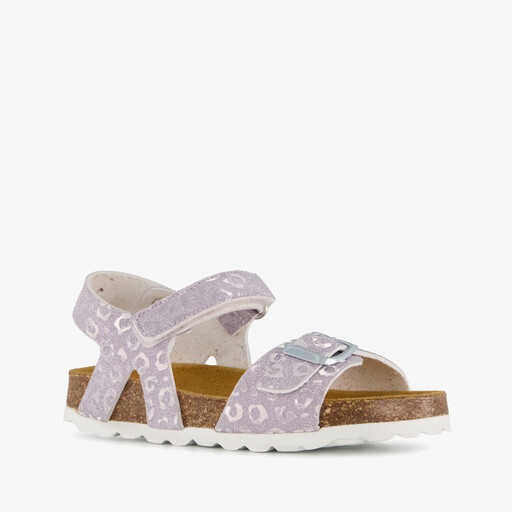 Meisjes bio sandalen met panterprint lila
