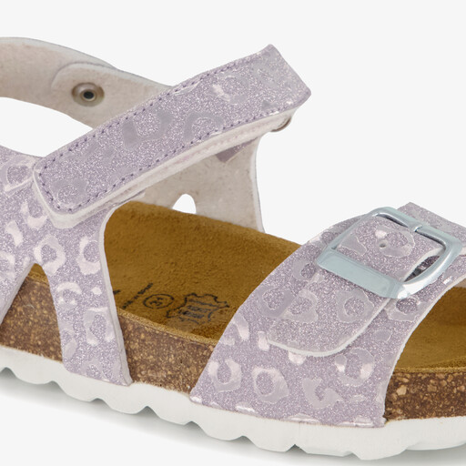 Meisjes bio sandalen met panterprint lila