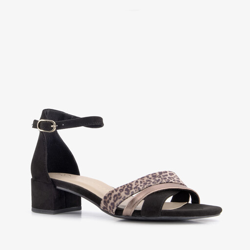 Dames sandalen met hak zwart panter