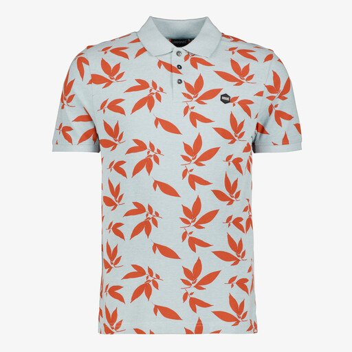 Heren polo met bladerenprint lichtblauw