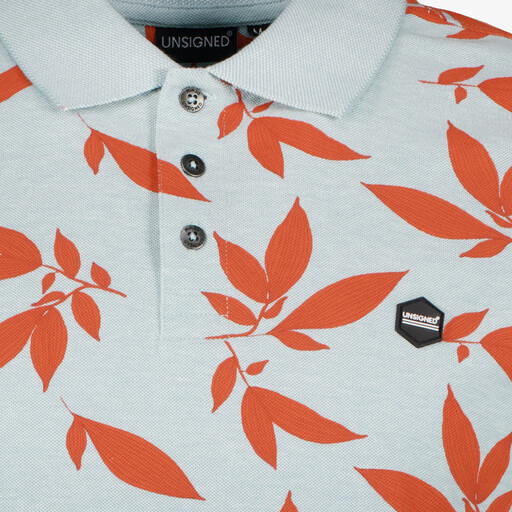 Heren polo met bladerenprint lichtblauw