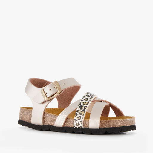 Meisjes sandalen met panterprint details goud