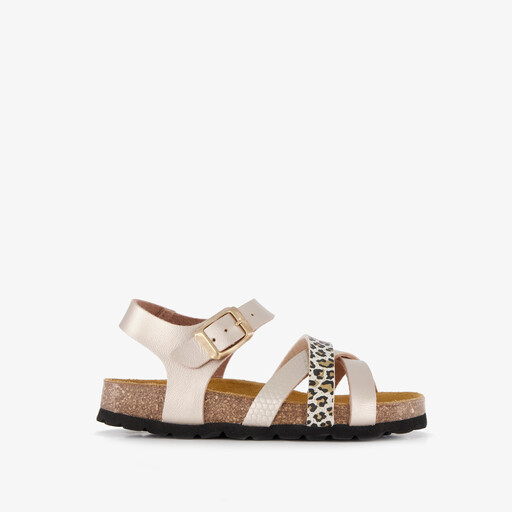 Meisjes sandalen met panterprint details goud