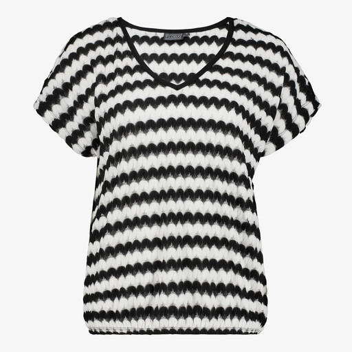 Dames T-shirt met golvend patroon zwart wit
