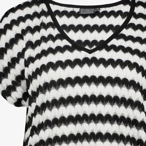Dames T-shirt met golvend patroon zwart wit