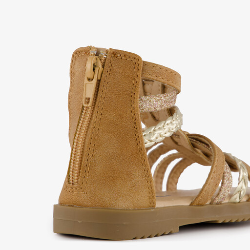 Meisjes sandalen cognac met glitter