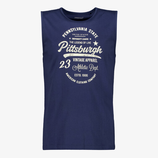 Heren singlet met tekstopdruk donkerblauw