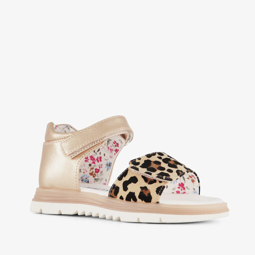 Meisjes sandalen met panterprint goud