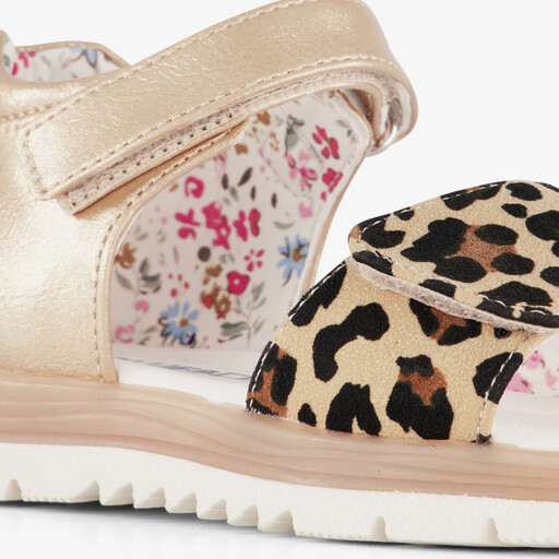 Meisjes sandalen met panterprint goud