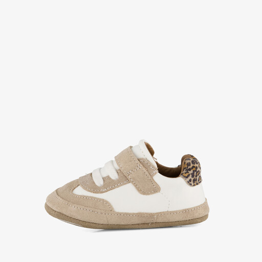 Suede babyschoenen met panterprint details beige