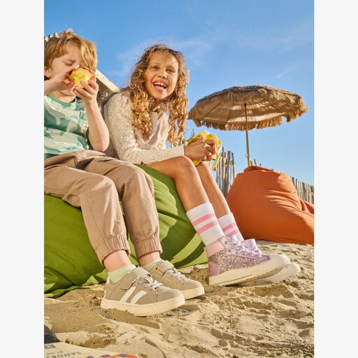 Hoge meisjes sneakers met glitters paars