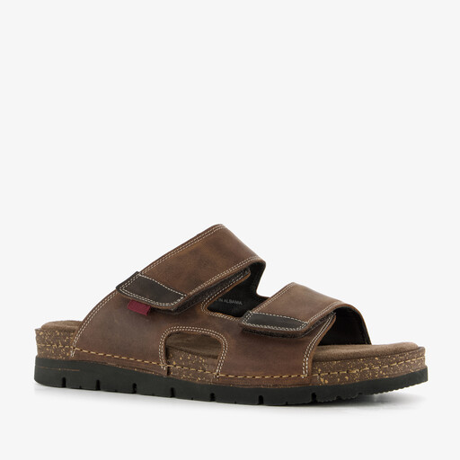 Leren heren slippers bruin