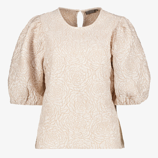 Dames top met pofmouwen beige