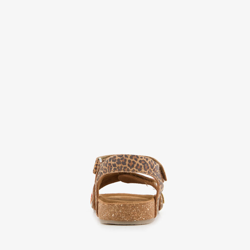 Leren meisjes sandalen met panterprint en glitters bruin