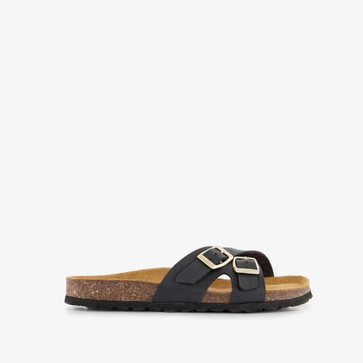 Leren dames bio slippers zwart