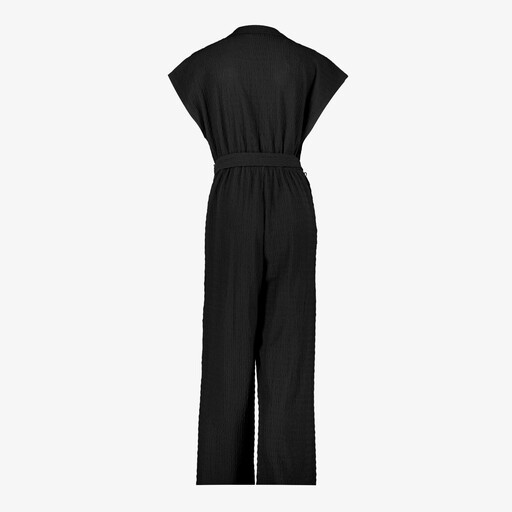 Dames crinkle jumpsuit korte mouw zwart