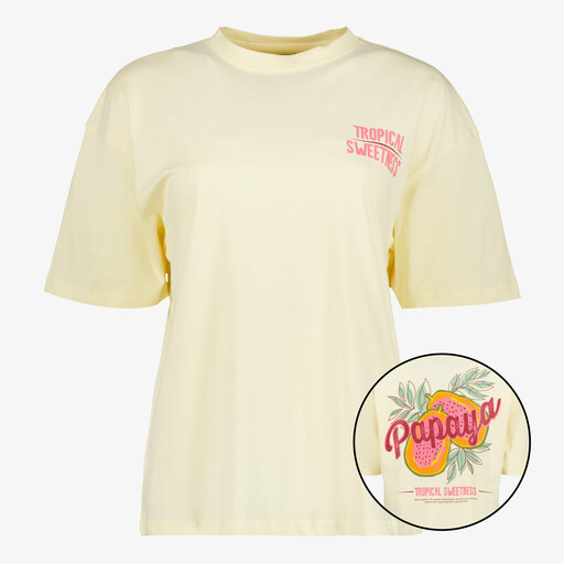 Dames T-shirt met backprint botergeel