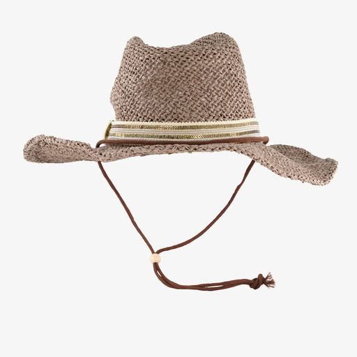 Dames strohoed met koord bruin