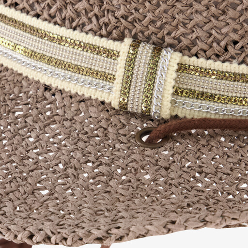 Dames strohoed met koord bruin