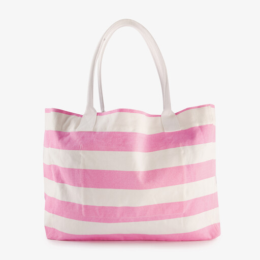 Dames shopper strandtas met strepen roze