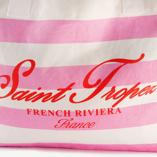Dames shopper strandtas met strepen roze