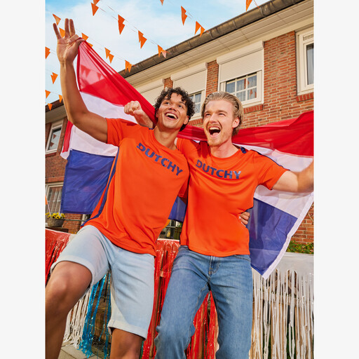 Heren voetbal T-shirt oranje blauw