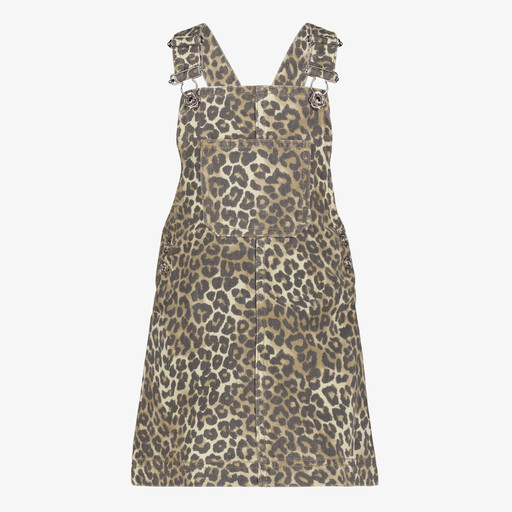 Meisjes denim tuinjurk met panterpint