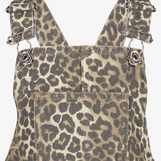 Meisjes denim tuinjurk met panterpint